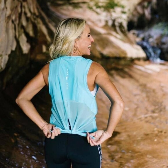 Sky Blue Panel Split Back Mesh Tank - Picture 1 of 3
